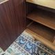 Modernist enfilade with a checkerboard pattern in light wood and mahogany marquetry,
