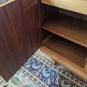 Modernist enfilade with a checkerboard pattern in light wood and mahogany marquetry,