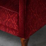 Modern Danish canapé, 3-seater in red velvet, Fritz Hansen style, 1940s.