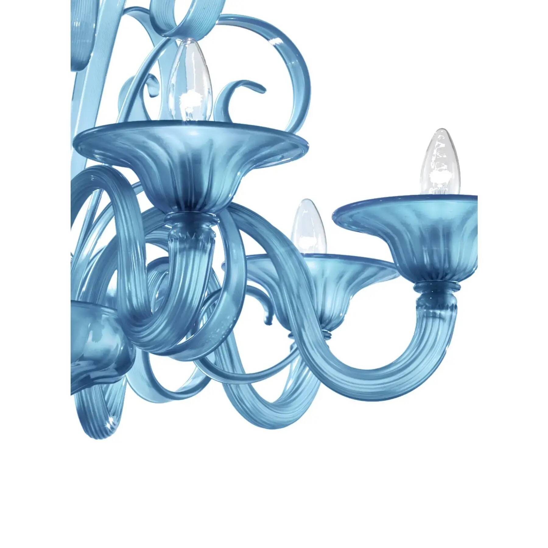 Contemporary Venetian Blue Satin Murano Glass Chandelier with 8 Arms