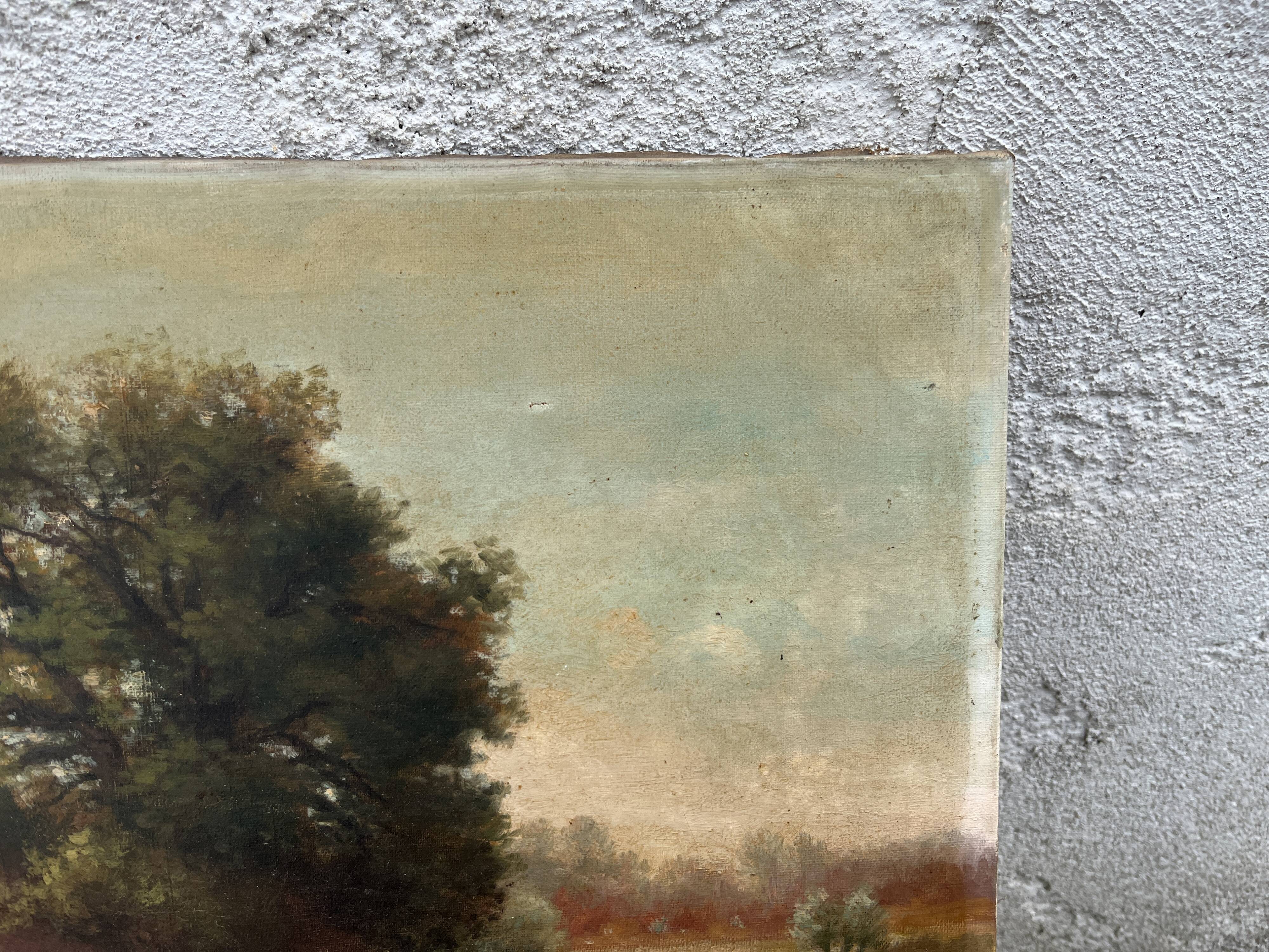 Painting Animated Landscape signed Abelin 1910 – Oil on canvas