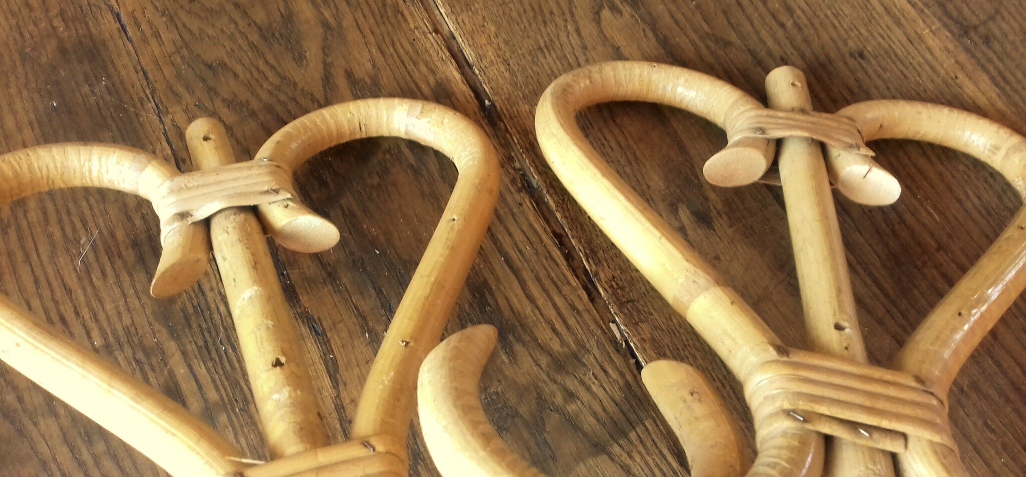 Pair vintage rattan coat holder