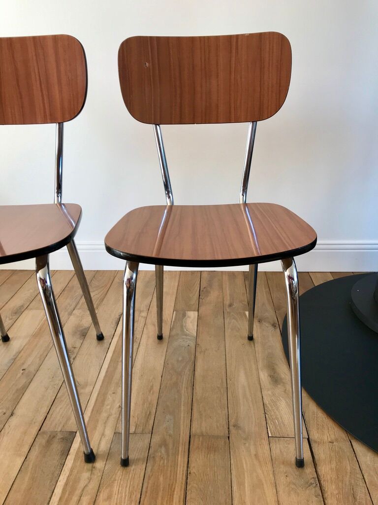 Trio of brown formica chairs 70s