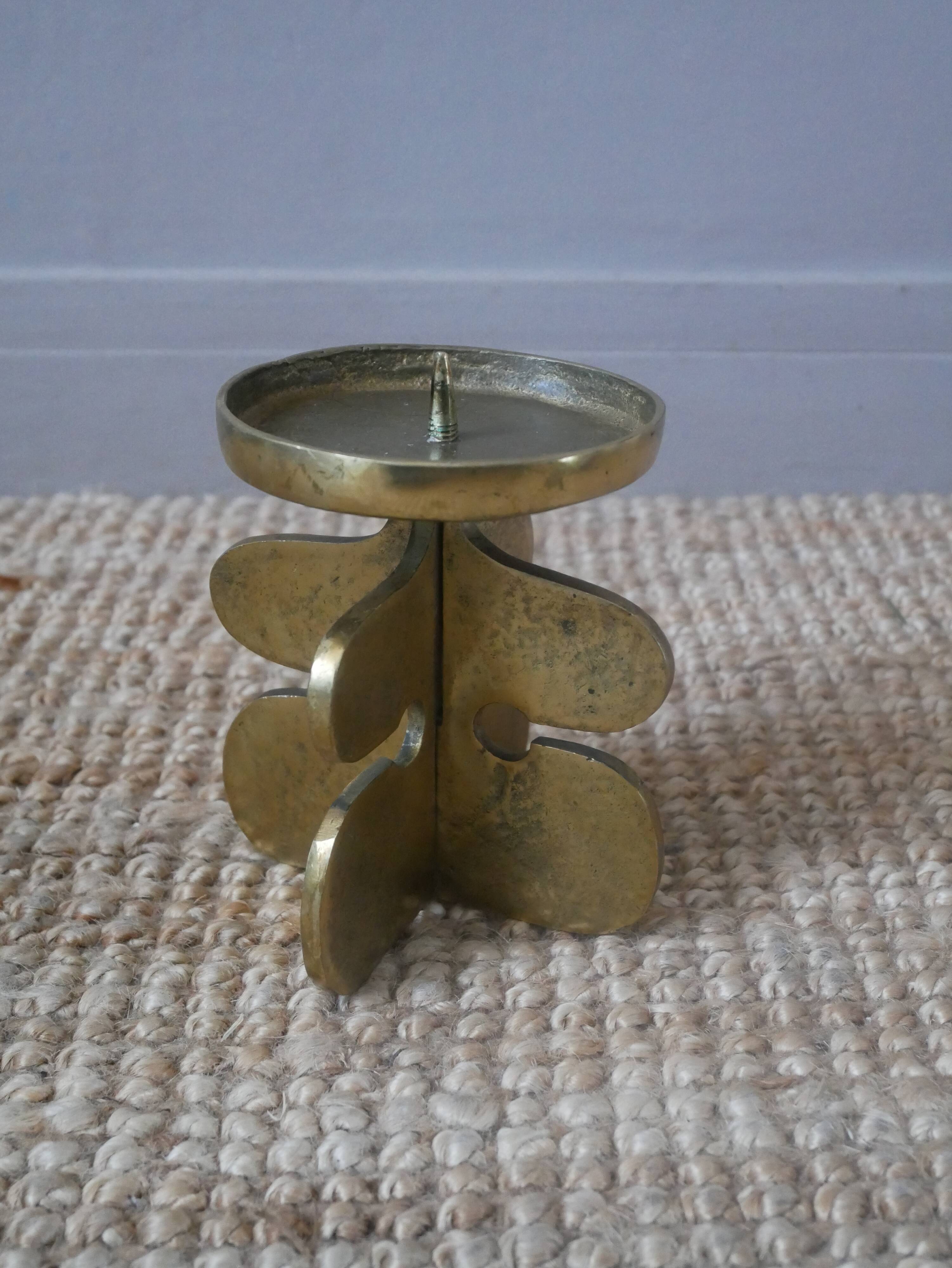 Bougeoir menorah brutaliste en bronze, années 1960