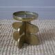 Brutalist brass candle holder, golden metal chandelier, vintage Scandinavian design.