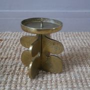Brutalist brass candle holder, golden metal chandelier, vintage Scandinavian design.