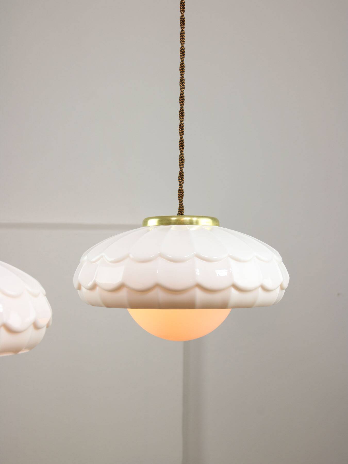 Mid-Century Italian Ceramic & Brass Pendant Lamps, Set of 2