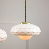 Mid-Century Italian Ceramic & Brass Pendant Lamps, Set of 2
