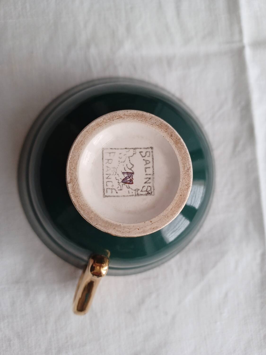 Dark green and gold cups from the 50s Salins.