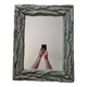 Old mirror, wooden bark frame with rustic patina, 65 cm by 50 cm