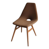 Erika mid-century accent chair brown fabric and wooden legs — design 1959 Judit Burián