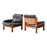 Paire de fauteuils Pierre Chapo S15 en cuir en orme