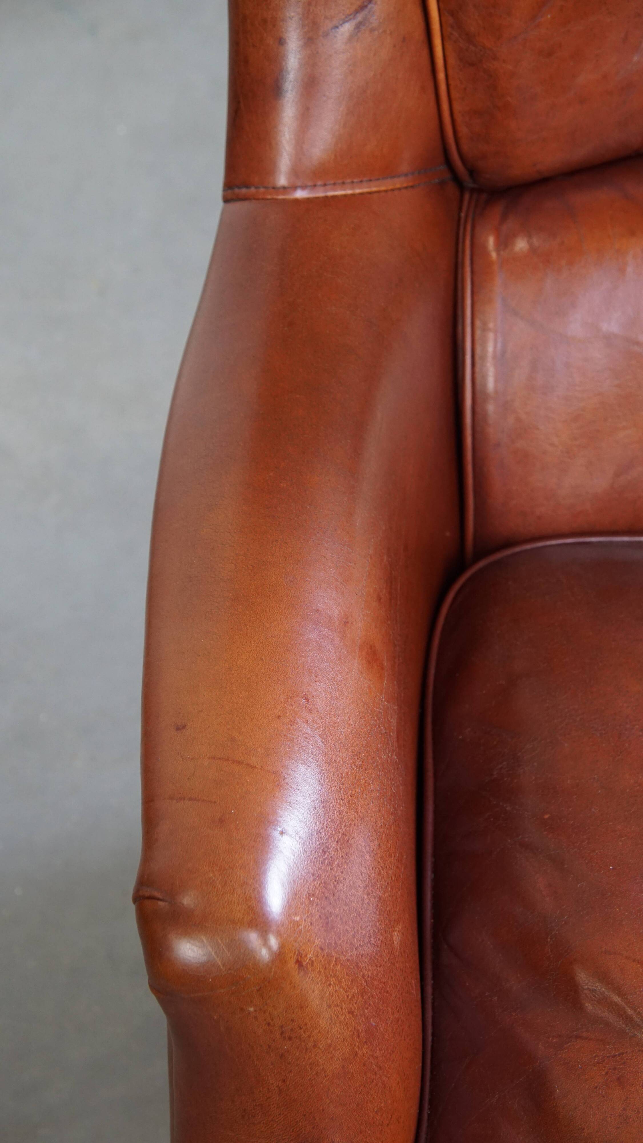 Armchair Made from Cognac-Colored Cowhide Leather