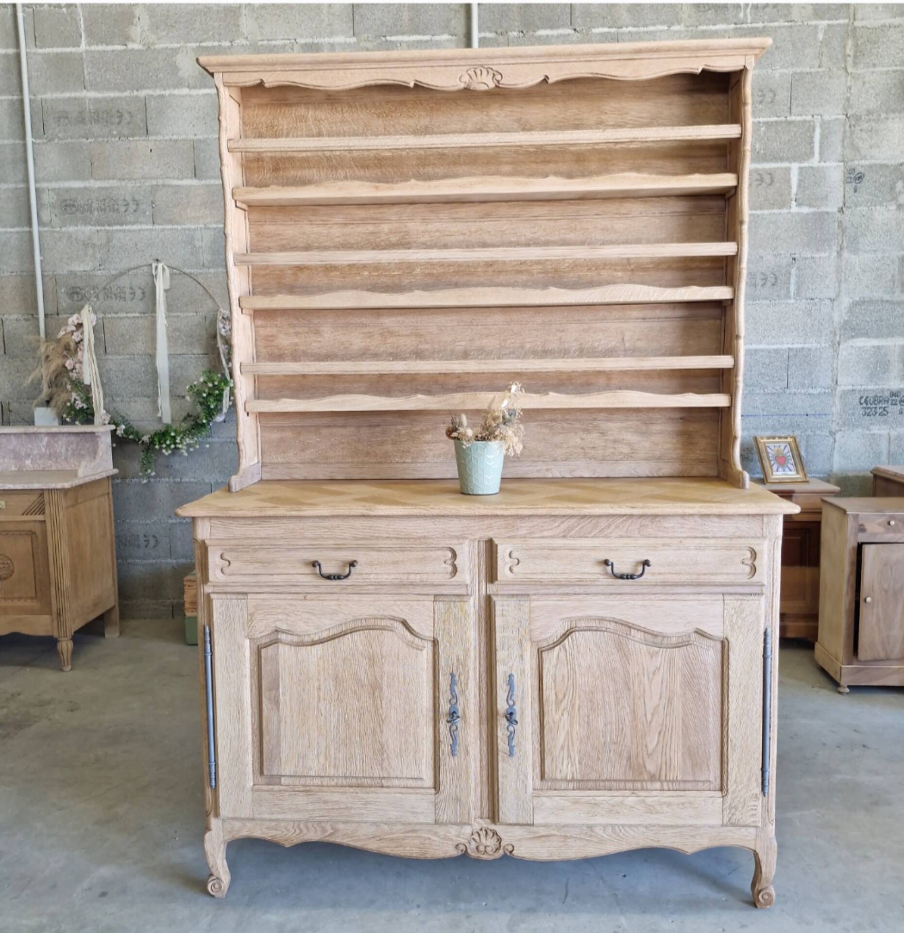 Oak sideboard fully sandblasted and varnished.