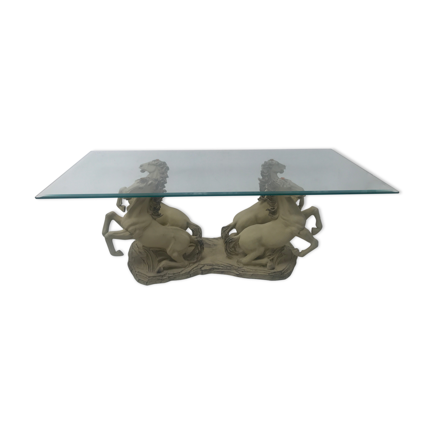 Coffee table glass top on 4 vintage horses