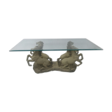 Coffee table glass top on 4 vintage horses
