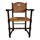 Wood and straw armchair