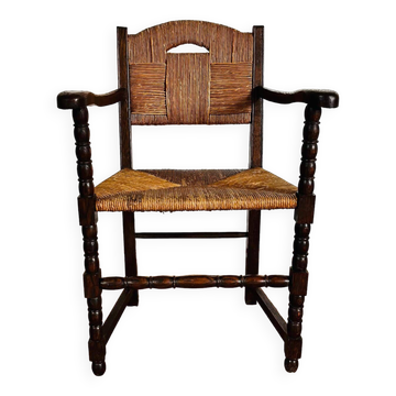 Wood and straw armchair