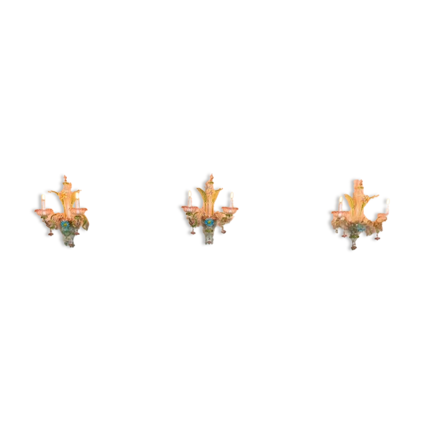 Set of 3 Venetian wall lights in multicoloured Murano glass, circa 1950