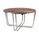 Table basse ronde industrielle à base de bois et de métal, rénovée et rustique