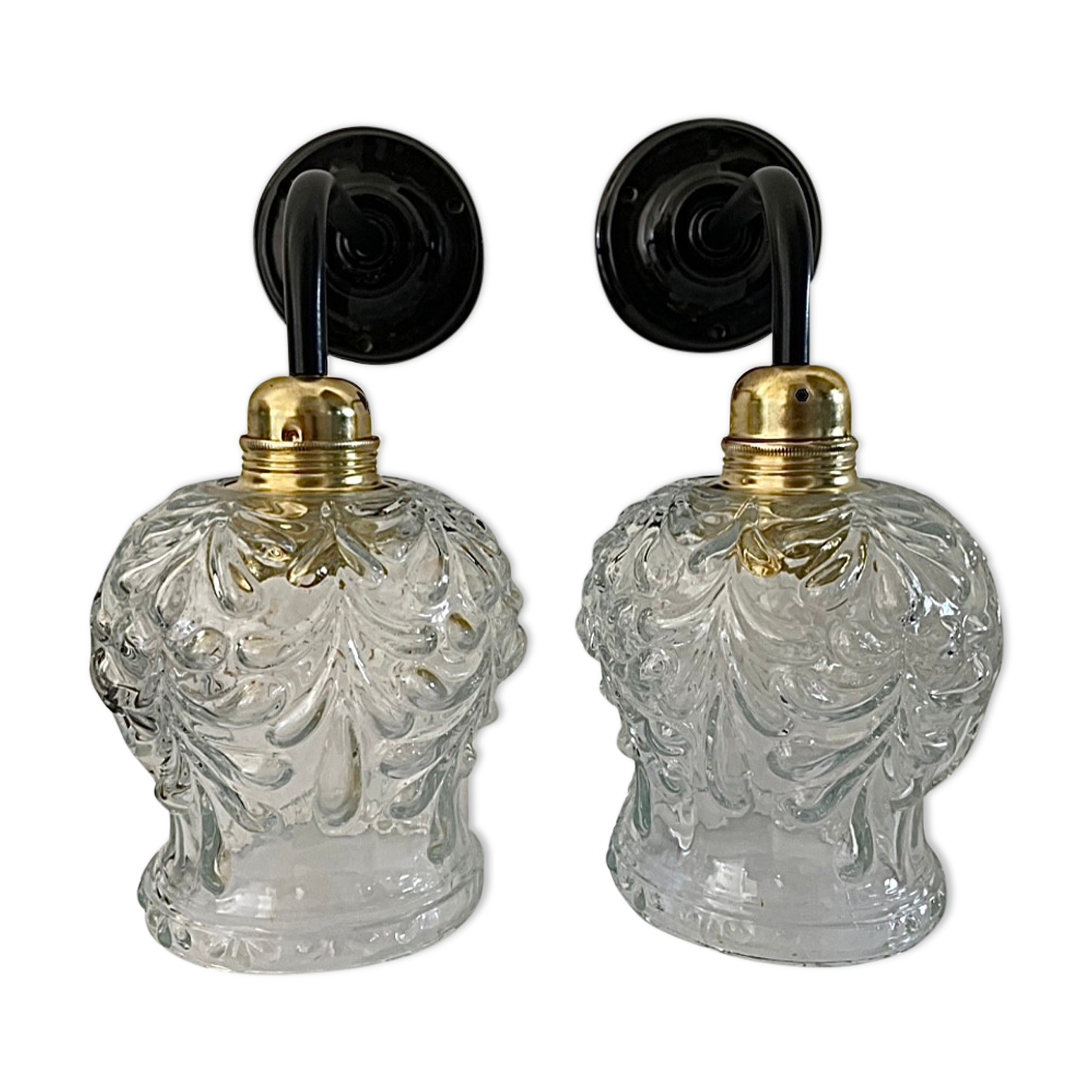Pair of vintage electrified to nine-piece chiseled glass wall lamps
