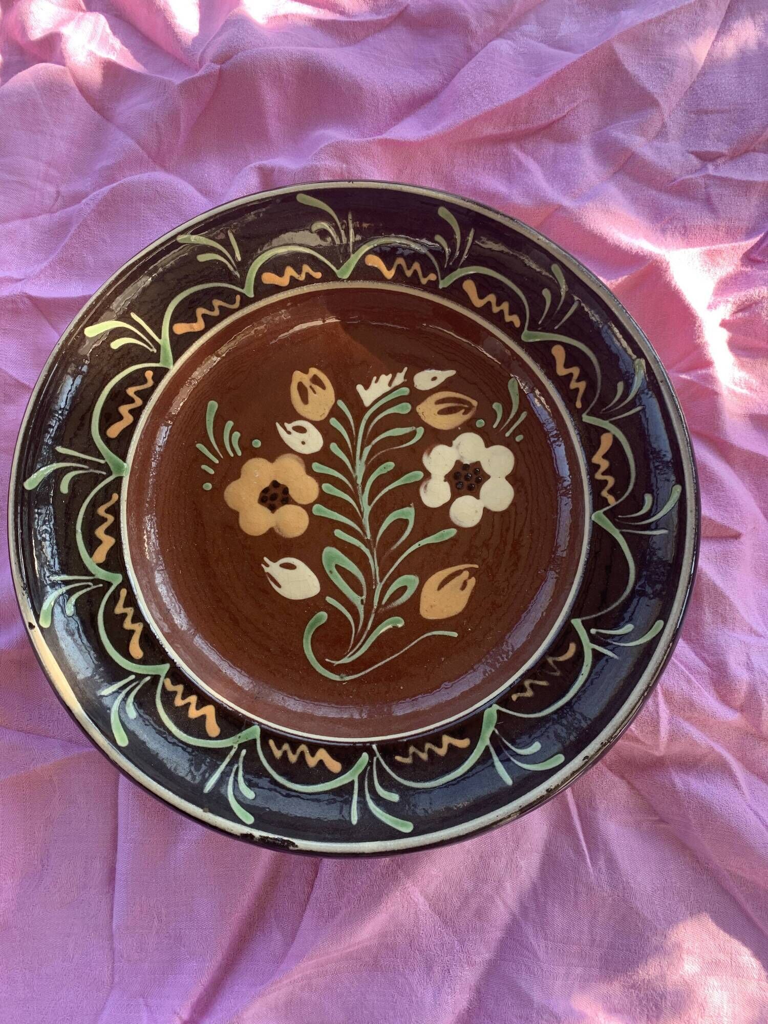Plate in Alsatian artisanal pottery signed Henri Siegfried soufflenheim vintage