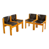Ensemble de 4 chaises italiennes en bois et cuir par Ibisco 70's