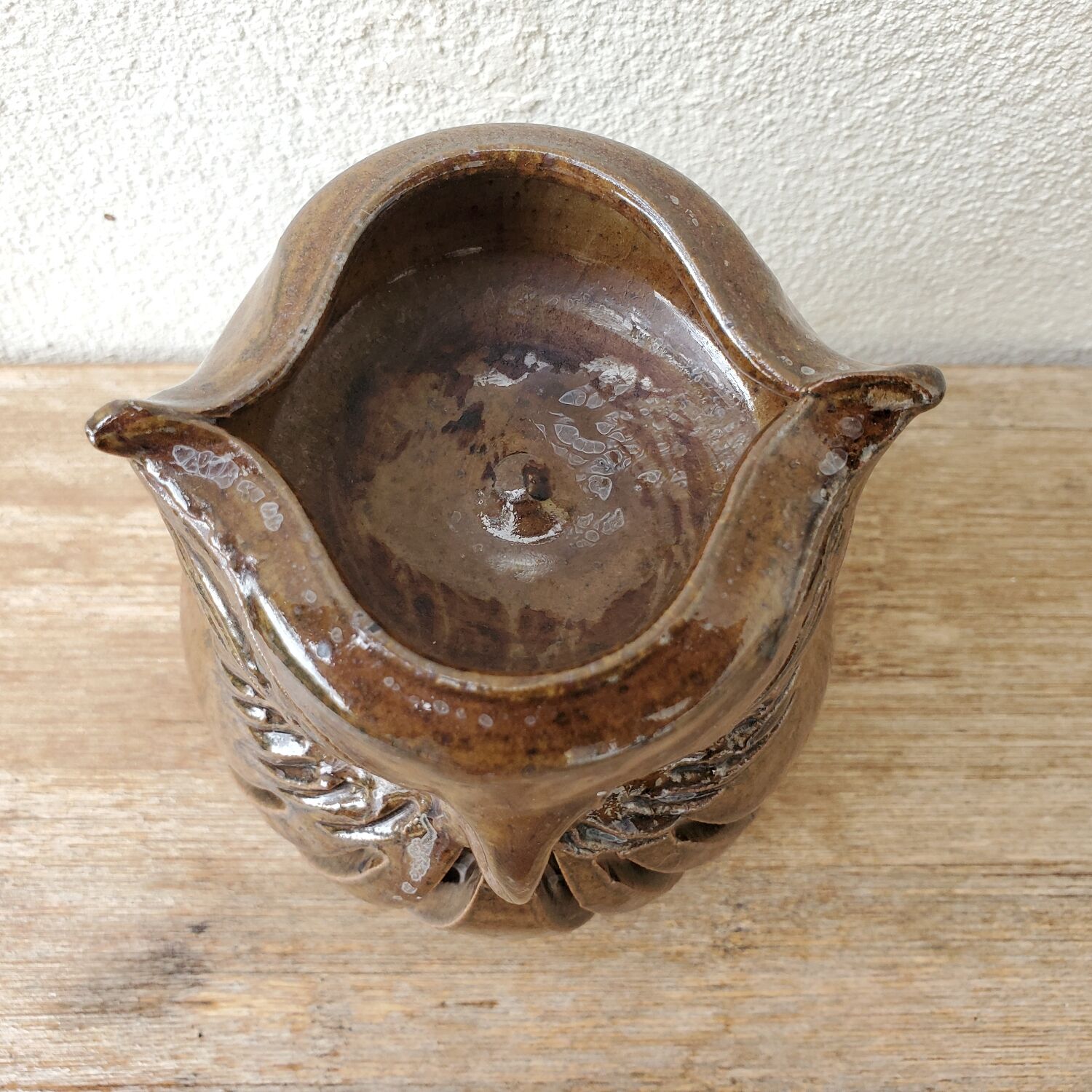 Stoneware owl candle holder