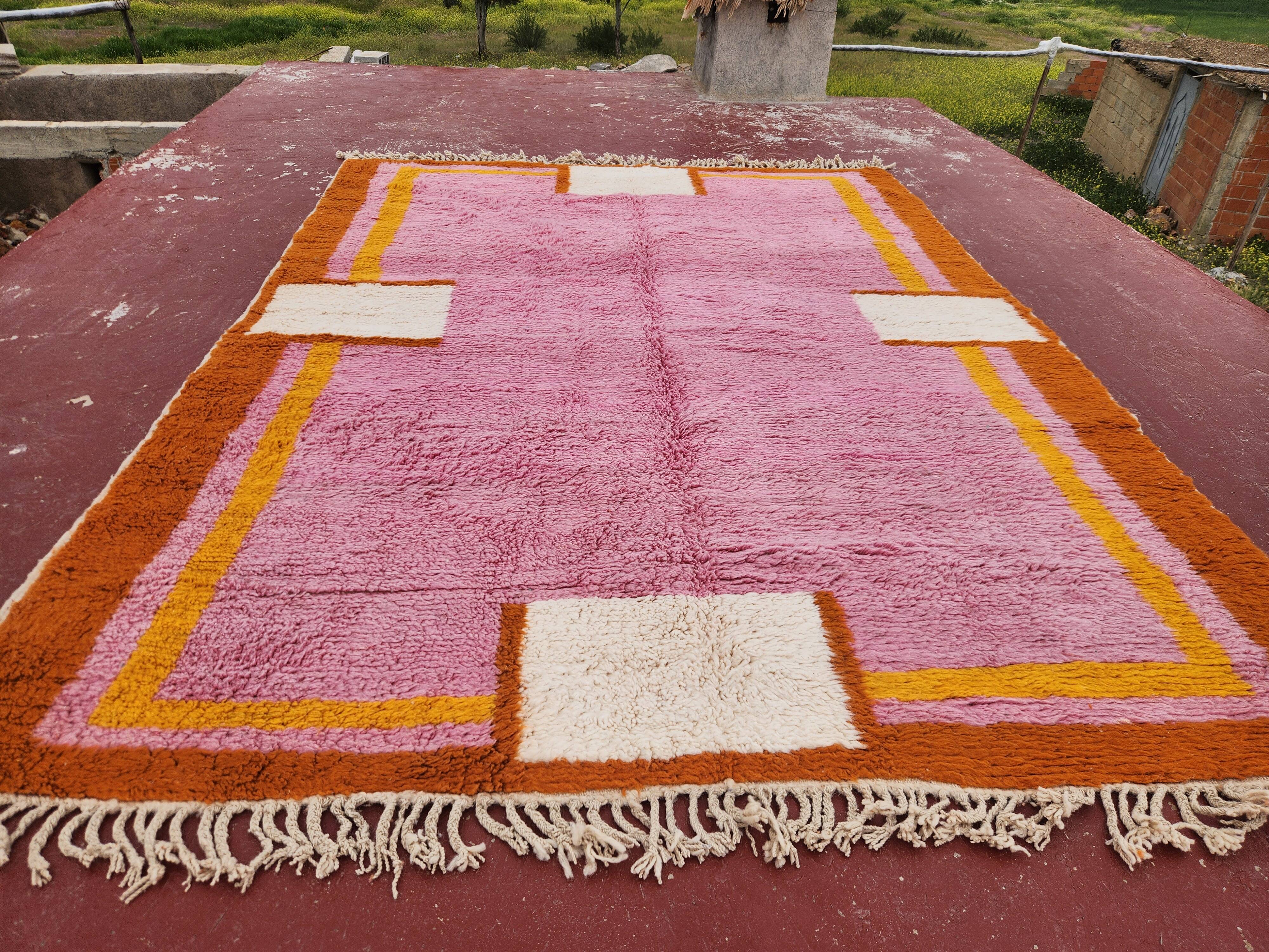 Large pink Berber rug 290x210 cm thick Handmade – Bohemian chic style