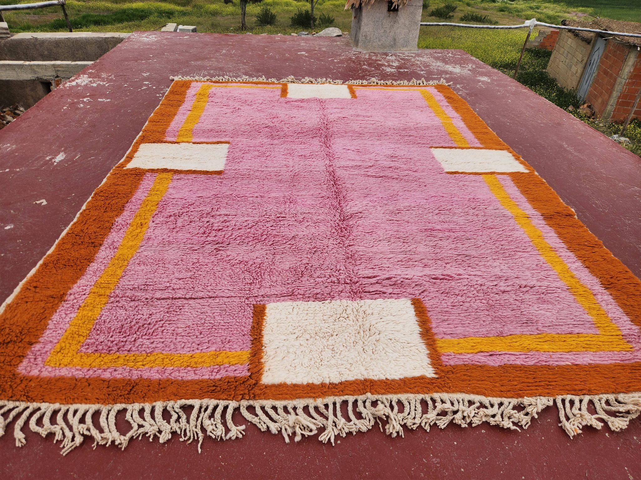 Grand tapis berbère rose 290x210 cm  épaisse Fait main – Style bohème chic
