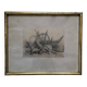 Drawing 1900 lead pencil still life hunting painting game trophy, signed jm, hunter