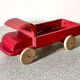 Red wooden flatbed truck, vintage toy