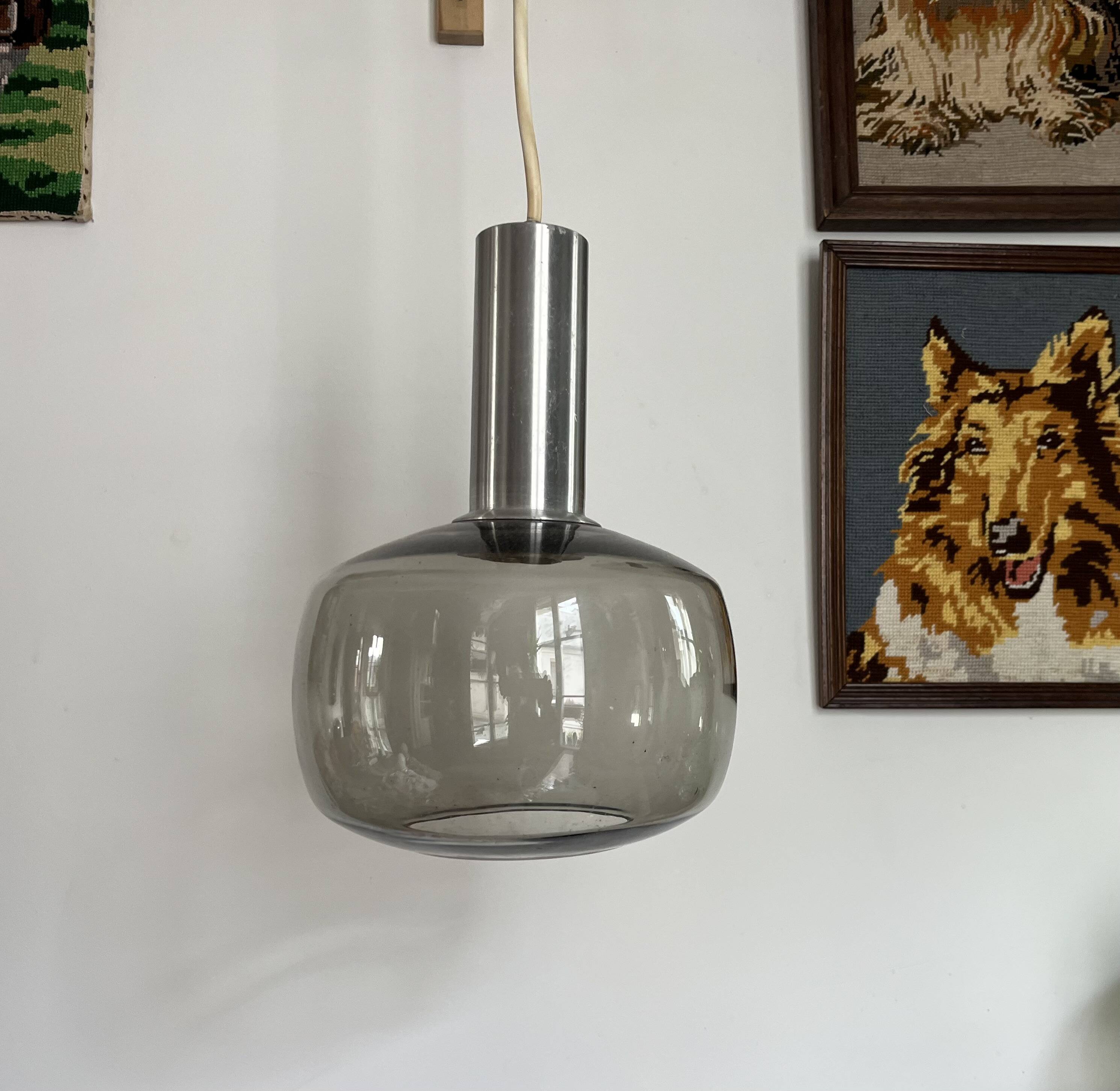 Space Age chandelier, smoked glass and chrome, seventies