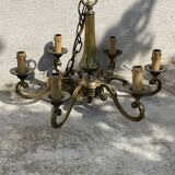 2 Louis XV brass chandeliers with 5 and 6 bulbs