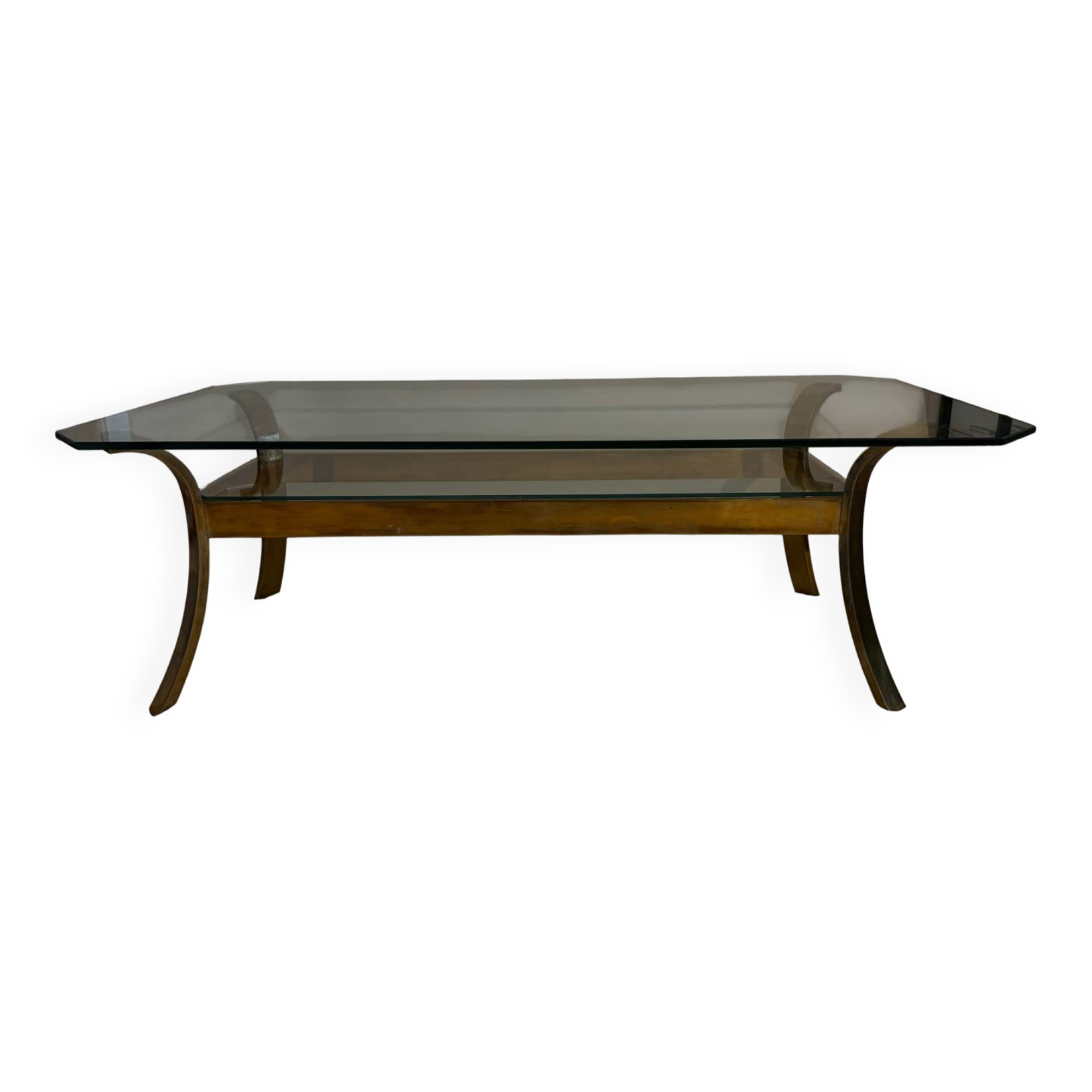 Gilt brass console table with glass top by Jacques Quinet