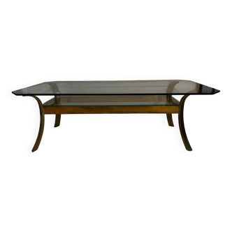 Gilt brass console table with glass top by Jacques Quinet