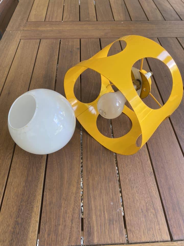 Suspension in orange-yellow metal by Pierre Disderot (1920-1991)