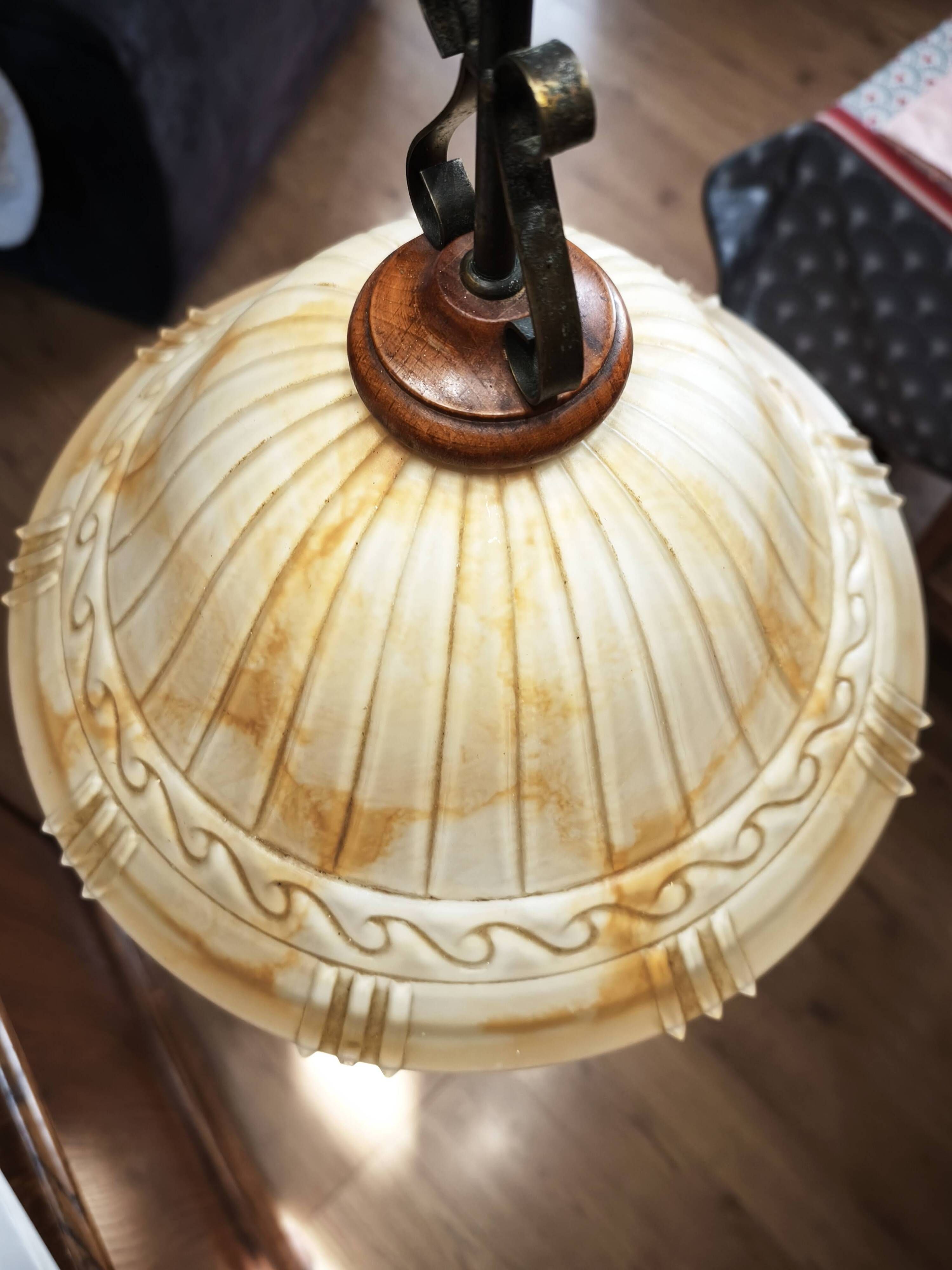 Vintage honey marbled glass pendant light with patinated metal – 1990s