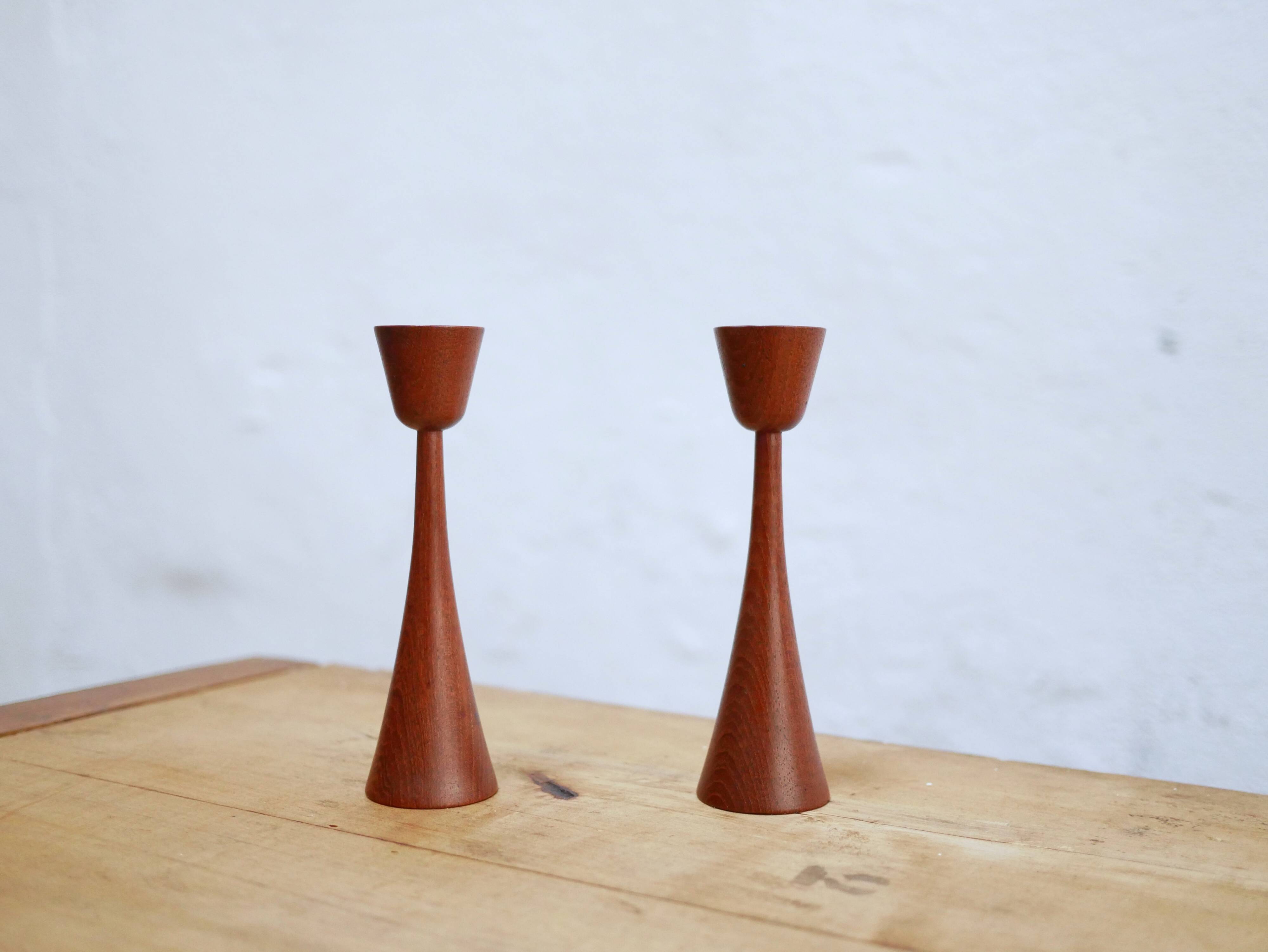 Pair of vintage Scandinavian teak candle holders