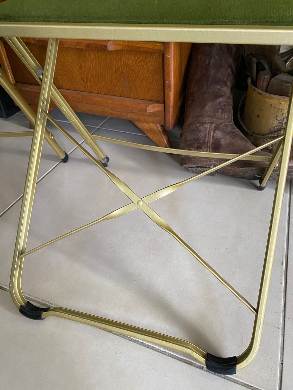 Pair of vintage green velvet folding chairs