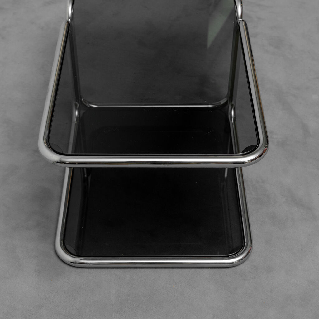 Coffee table metal smoked glass 70s vintage modern