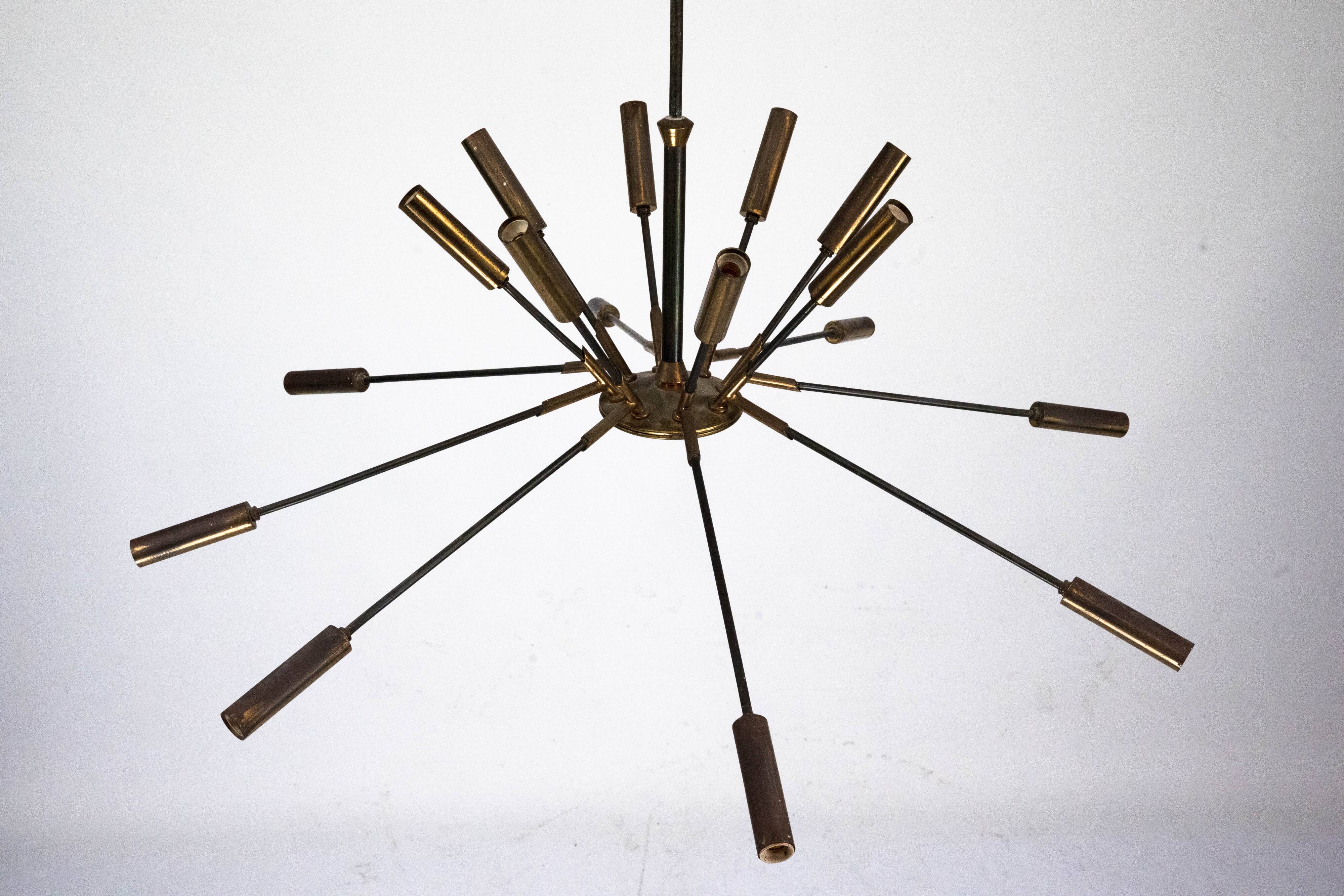 Rare Stilnovo 16-Arm Brass Sputnik Chandelier – 92 cm Diameter – Italy, 195