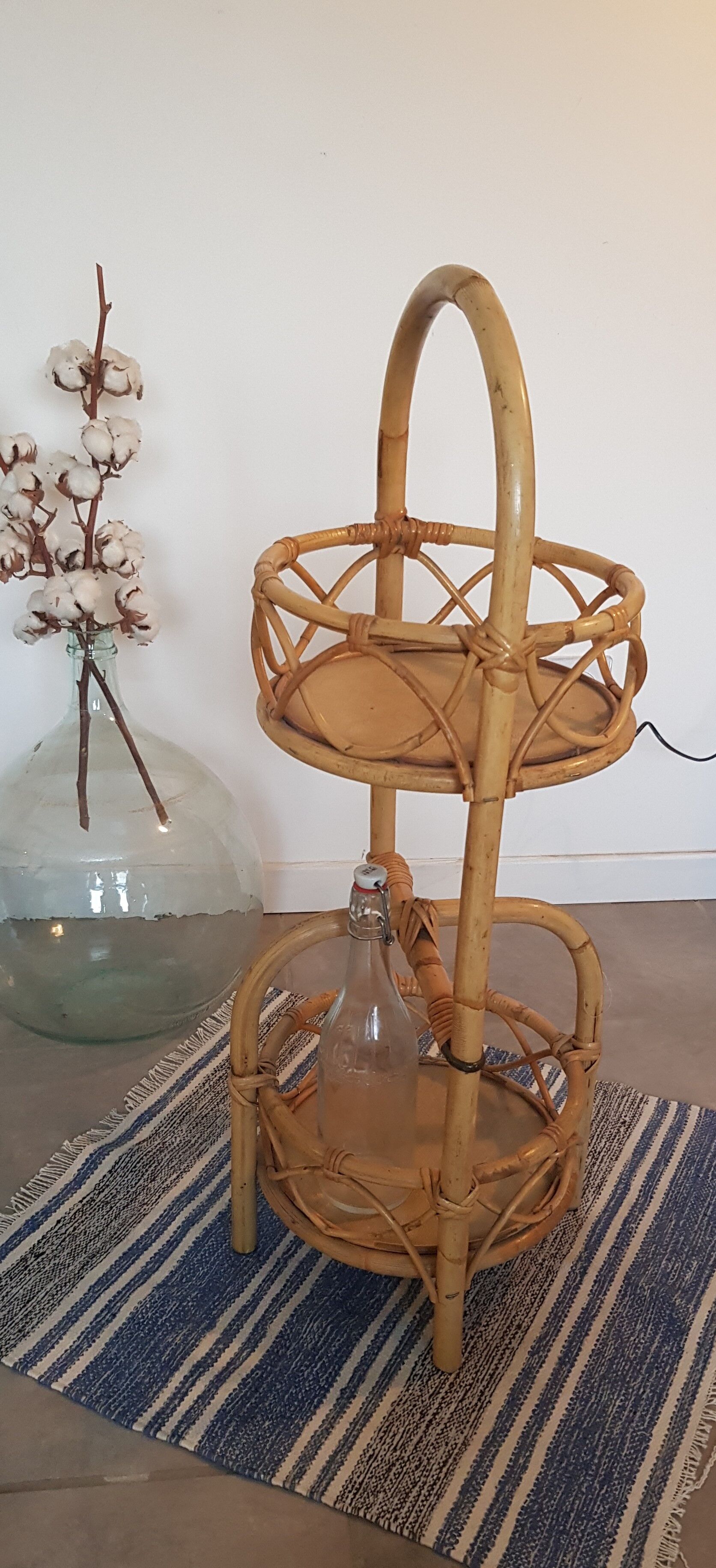 60's rattan bottle holder