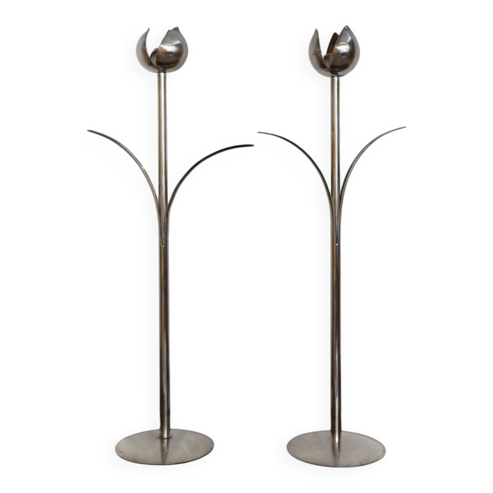 Italian Candleholders in Silver Metal from Mesa, 1970s, Set of 2