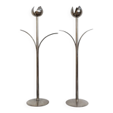 Bougeoirs italiens en métal argenté de Mesa, années 1970, ensemble de 2
