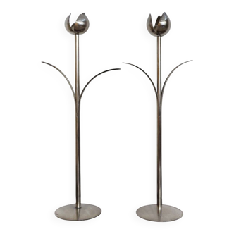 Italian Candleholders in Silver Metal from Mesa, 1970s, Set of 2