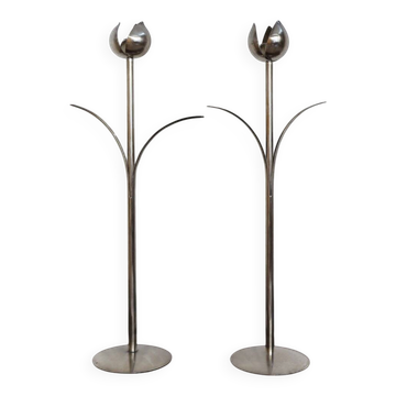 Italian Candleholders in Silver Metal from Mesa, 1970s, Set of 2