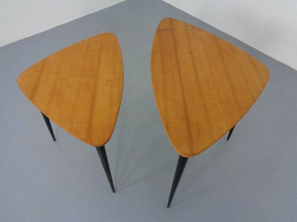 Mid-Century Triangular Birch Side Tables, 1960s, Set of 2