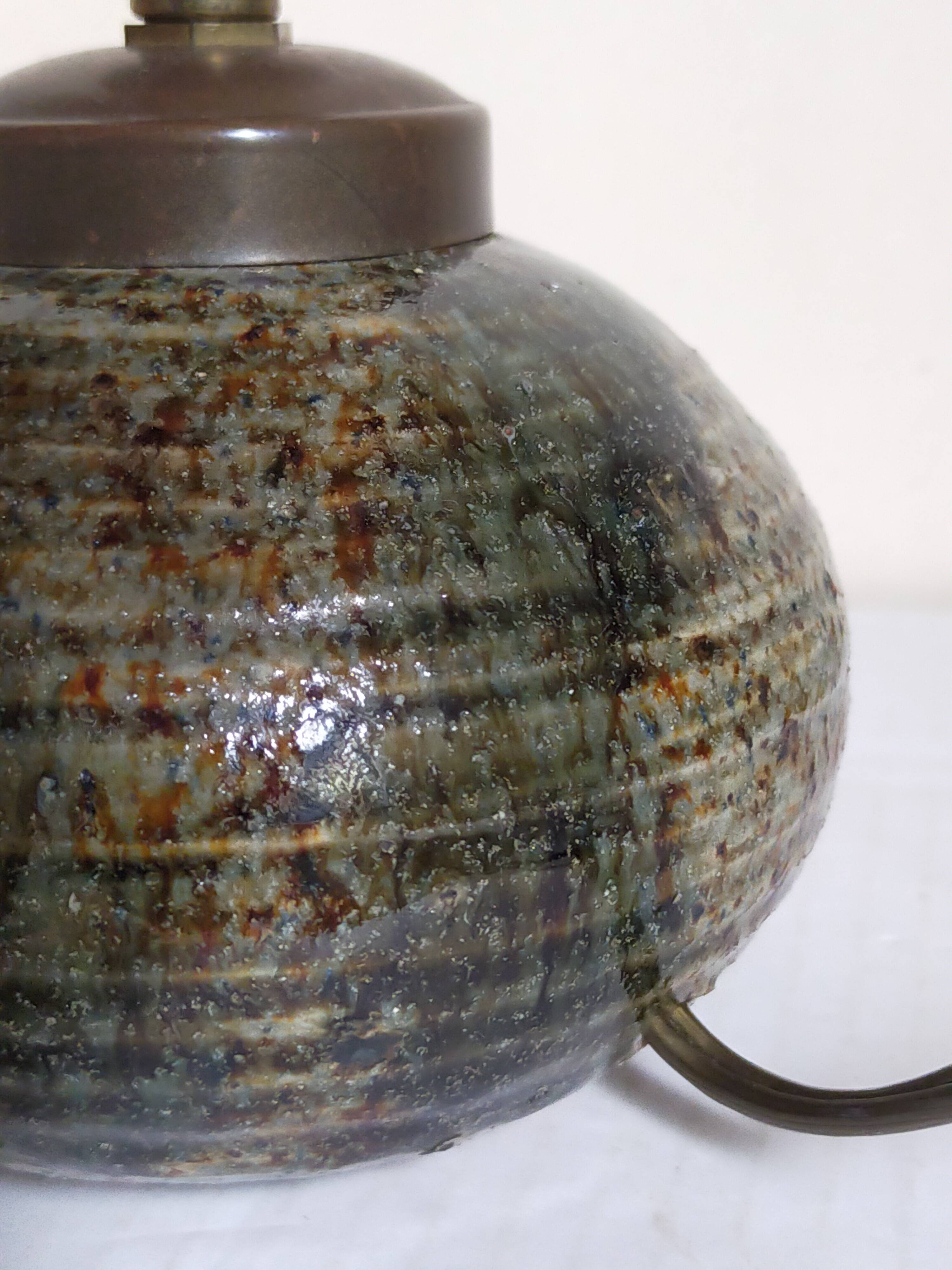 Lampe d'appoint vintage en grès émaillé, abat-jour herbier