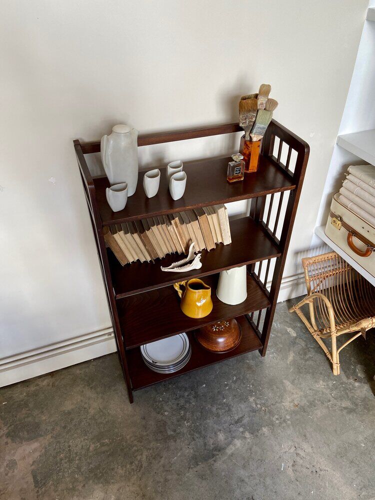 Dark wood folding bookcase 4 shelves